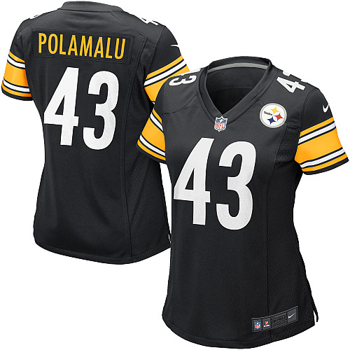 Women's Game Troy Polamalu Nike Jersey Black Home - #43 NFL Pittsburgh Steelers